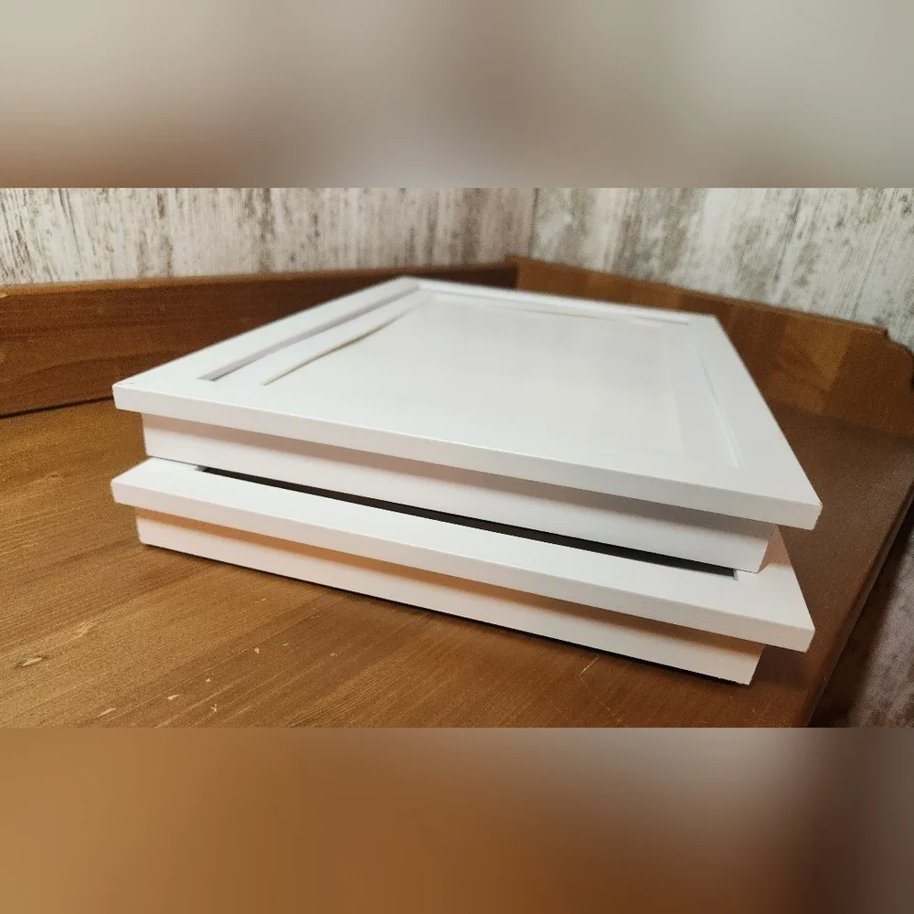 Set of Art Frame Hinged Front Opening Magnetic Closure Storage Compartment White